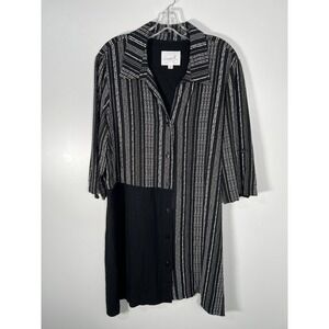 Compli K Black White Avant Garde Stripe Asymmetric Button Front Tunic Top XL